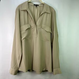Eileen Fisher Silk Utility Blouse Size XS Sheer Beige Patch Pockets